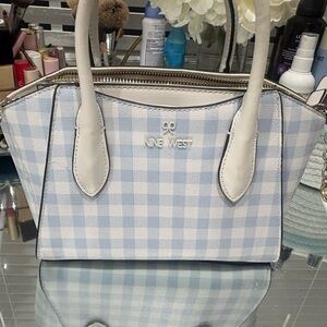 Nine West Light Blue & White Gingham Satchel